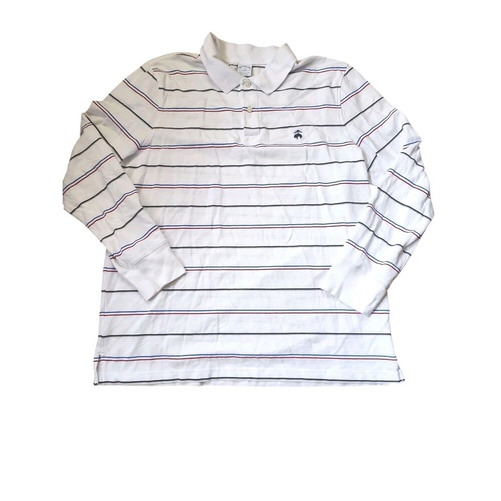 Brooks Brothers Long Sleeve Polo Mens XXL Preppy Golf Performance White Striped